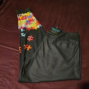 Charlies Project Leggings OS Pants Womens Black Puzzle Piece Autism Awareness